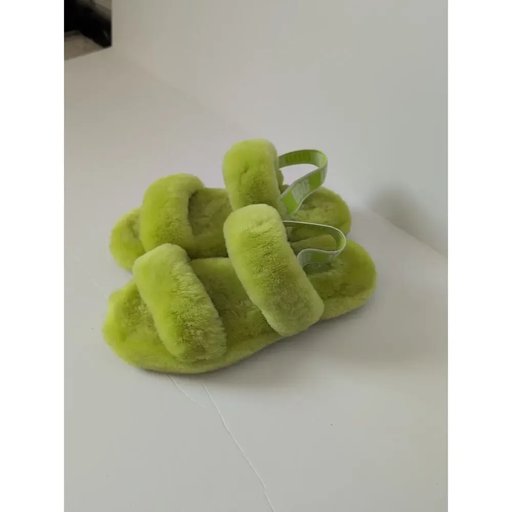 UGG Girl's‎ Lamb Fluff Yeah Slide Slippers Lime Green 1115752K Size 4 NWOB